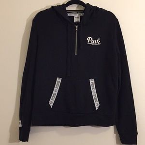 PINK VS 3/4 ZIP BLACK PULLOVER HOODIE